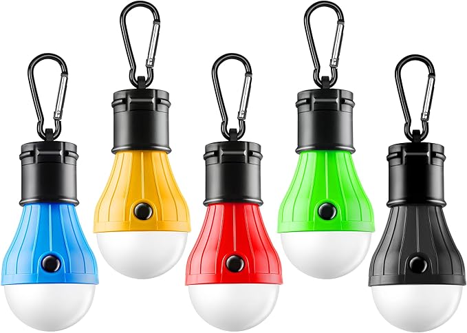 FLY2SKY Tent Lamp 5 Packs Portable Tent Light Clip Hook Hurricane Emergency Lights LED Camping Light Bulb Camping Tent Lantern Equipment for Camping Hiking Backpacking Fishing Outage | Battery Powered LED Tent Lights Bulbs Outdoor Camping Essentials fo...