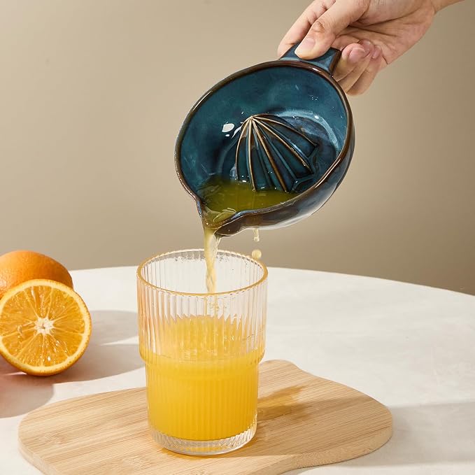Ceramic Lemon Juicer Reamer Manual Citrus Lime Hand Squeezer Bowl Handheld | with Handle and Pour Spout, Easy to Use and Clean, Dishwasher Safe