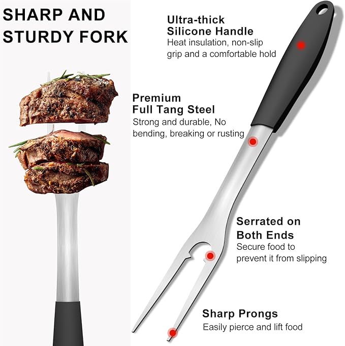 Grill Tools BBQ Accessories Set of 2, 15.8'' Heavy Duty Stainless Steel Grill Utensils with Grill Spatula and Fork, Full Tang Silicone Handle, Outdoor Grilling Tools Barbecue Accessories