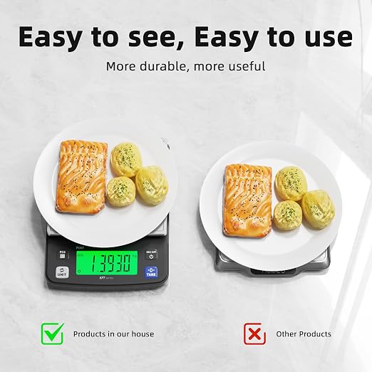 Polit KPT Digital Kitchen Scale, 0.5g Precision, Counting Mode, 13lb/6kg | Stainless steel tray; dual power; anti-slip rubber feet; for cooking, baking, meal prep, seed and hardware weighing