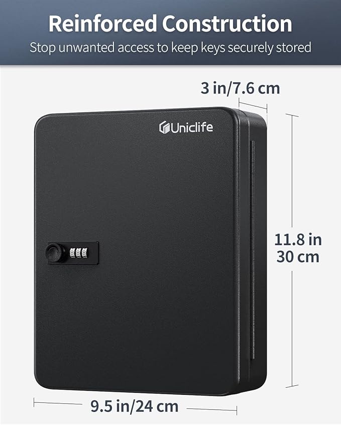 Uniclife 100 Position Key Cabinet with Combination Lock Resettable Black Digital Security Storage Box Steel Key Organizer with Colorful Key Tag Labels Stickers and Hooks