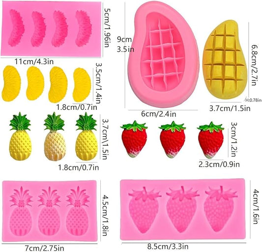 4Pcs Fruit Shaped Silicone Jelly Molds Strawberry Baking Mold 3D Orange, Mango,Pineapple Strawberry Embed Fondant Molds Soap Molds Wax Embeds,Wax Melts Molds for Candy Cake Cupcake Topper