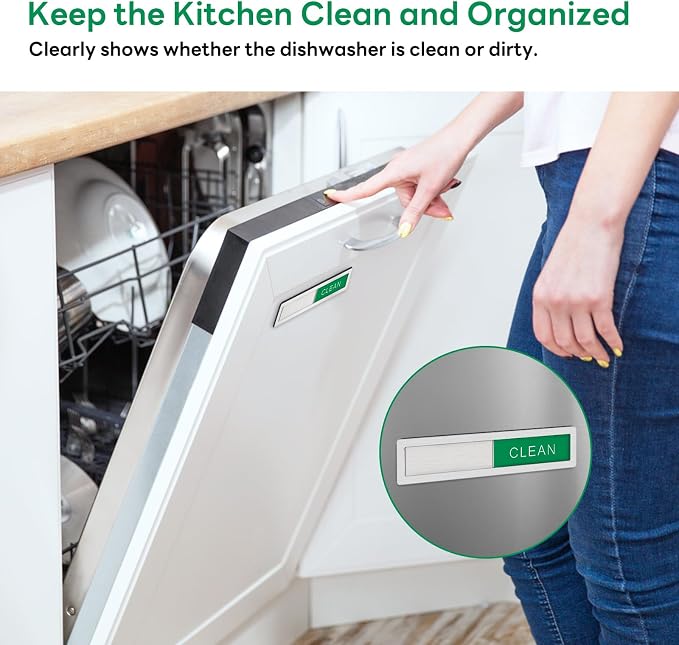 KitchenTour Dishwasher Magnet Clean Dirty Sign, Stainless Steel Clean Dirty Magnet for Dishwasher, Non-Scratch Super Strong Magnetic Sign, Kitchen Organizer and Storage