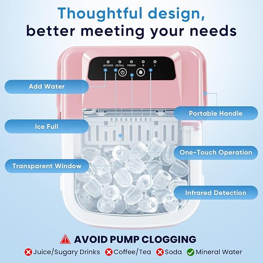 NEWBULIG Ice Maker, Countertop Ice Machine with Handle | 9 Bullet Cubes in 6-8 Mins, 26lbs Daily, Self-Cleaning with Basket and Scoop for Home/Kitchen/Camping/RV