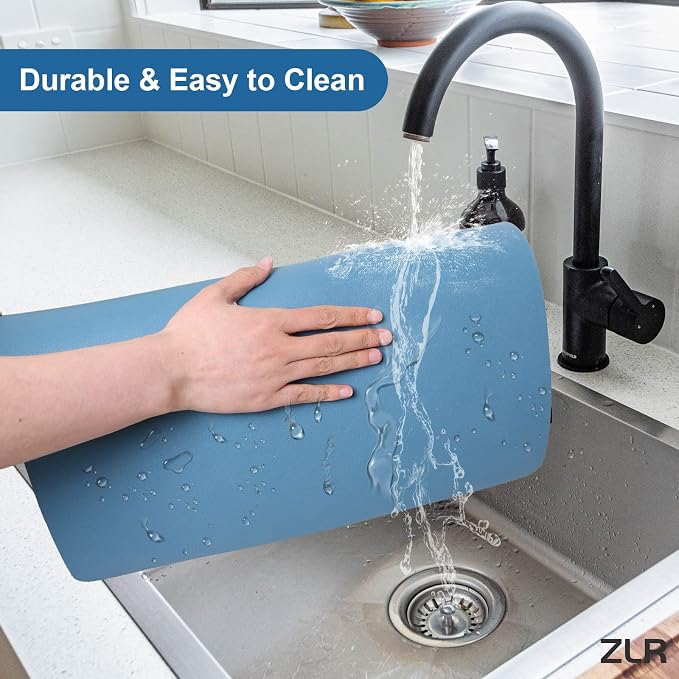 ZLR Coffee Bar Mat for Espresso Machine, 12"x20" Medium, Navy Blue | Absorbent Dish Drying Mat, Stain-Hiding PU Top, Non-Slip Back, Fits Grinder, Knock Box, Tamper & Milk Frother