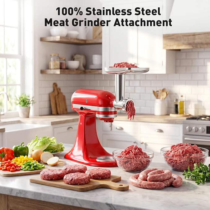 COFUN Stainless Steel Meat Grinder for KitchenAid Mixer | Meat Grinder with Meatball Maker, Sausage Stuffer, Dishwasher Safe, Compatible with All KitchenAid Stand Mixers