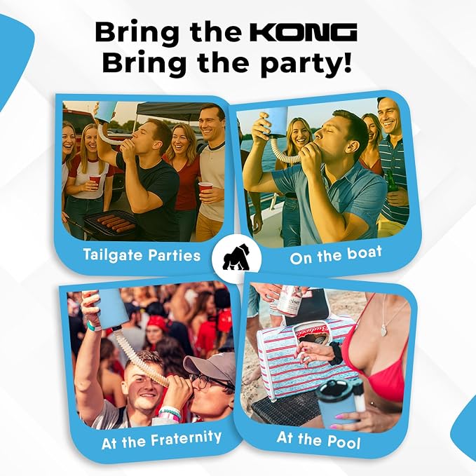 The Kong Skinny Can - Portable Coozie or Bottle Cooler/Cup With Detachable, Expandable, Hose To Funnel Your Drink (Blue)