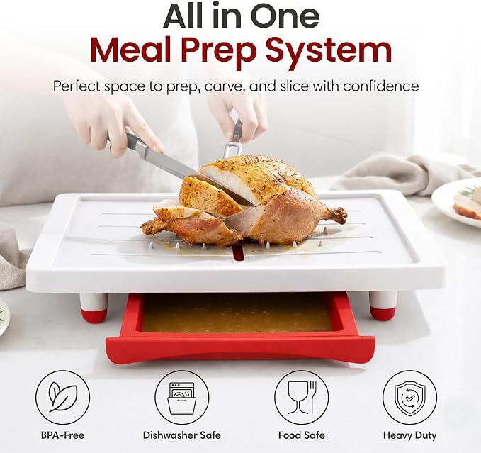 Karving King Plus Large Cutting Board - Juice Groove, Spikes & Drip Tray