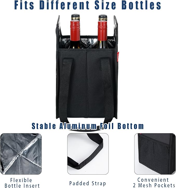 Collapsible 4 Bottle Storage Box Reusable Portable Wine Carrier Case for Tote Bag, Moving, Vacation, Bottle Caddy, Grocery Shopping, Wine Tasting Accessory