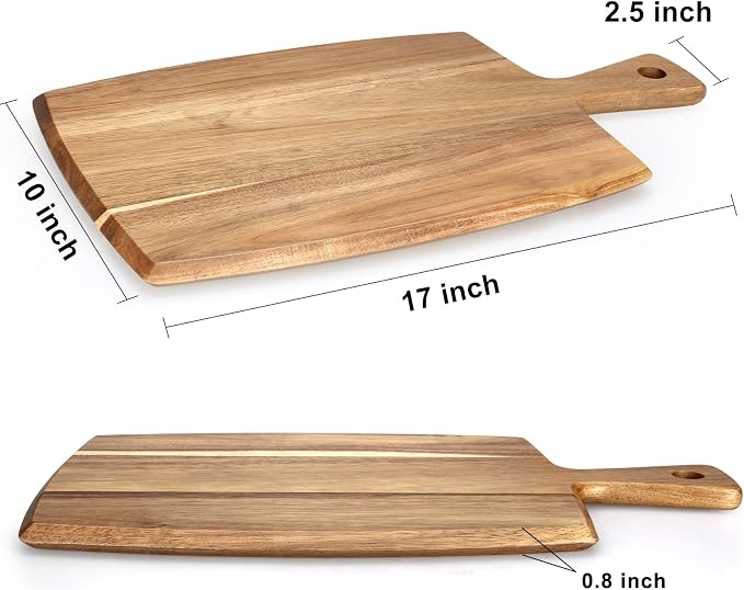 Acacia Wood Chopping Cutting Board Kitchen with Handle Charcuterie Boards | 17" Solid Decorative Large Wooden Cutting Board Non Toxic Teak Meat Breadboard Serving Cheese Boards for Food Butcher Block