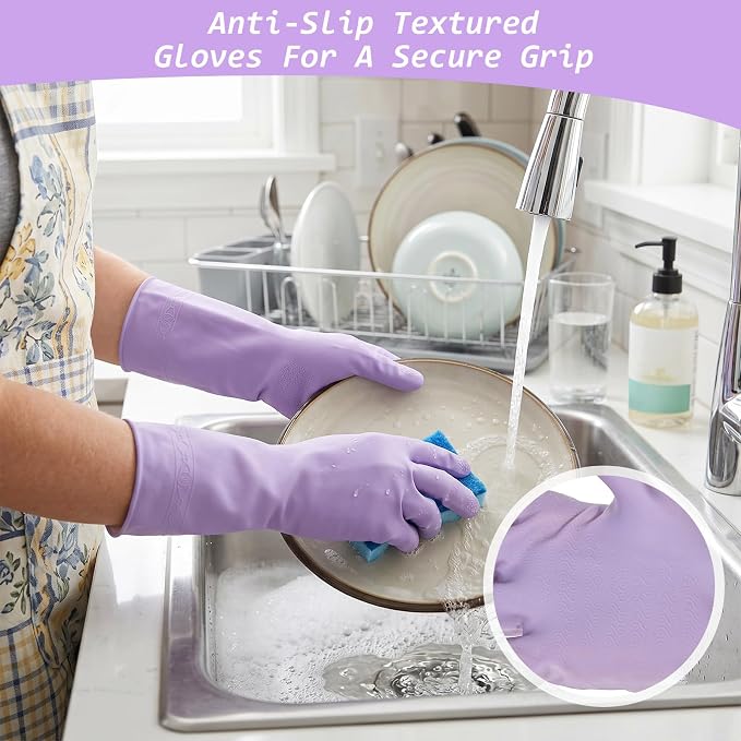 Gloves for Washing Dishes, Cleaning Rubber Gloves Medium Dish Glove for Women Dishwashing Glove Reusable for Washing Dishes, Kitchen, Purple