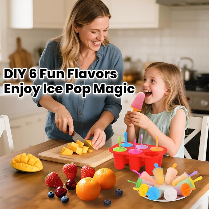 Silicone Popsicles Molds, BPA-Free Small Popsicle Mold for Kids, Toddler & Baby, Reusable Popsicle Molds, Mini Ice Pop Molds with Colorful Sticks, Ice Cream Molds, Homemade Ice Cream Molds(Red)