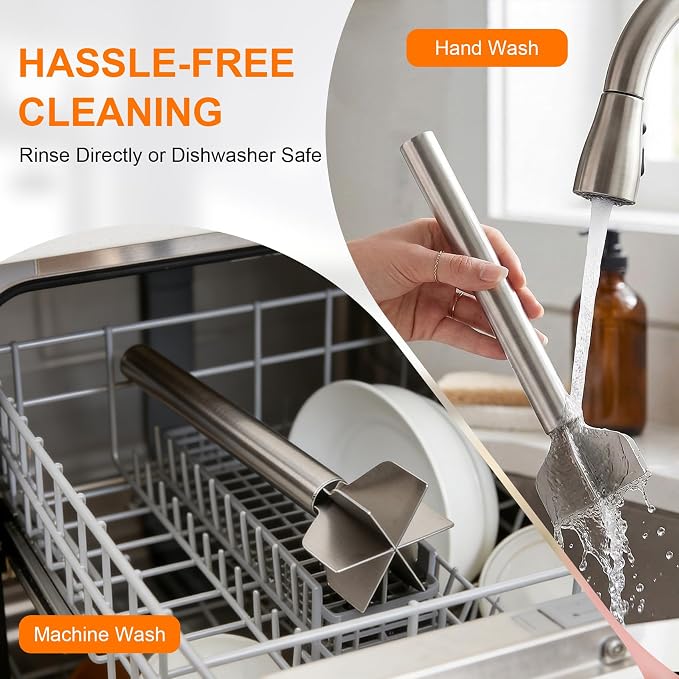 Meat Masher, Stainless Steel 6 Blade Ground Beef Chopper Tool | with Long Handle, Masher Shredder for Potato Hamburger Vegetable Puree, Dishwasher Safe