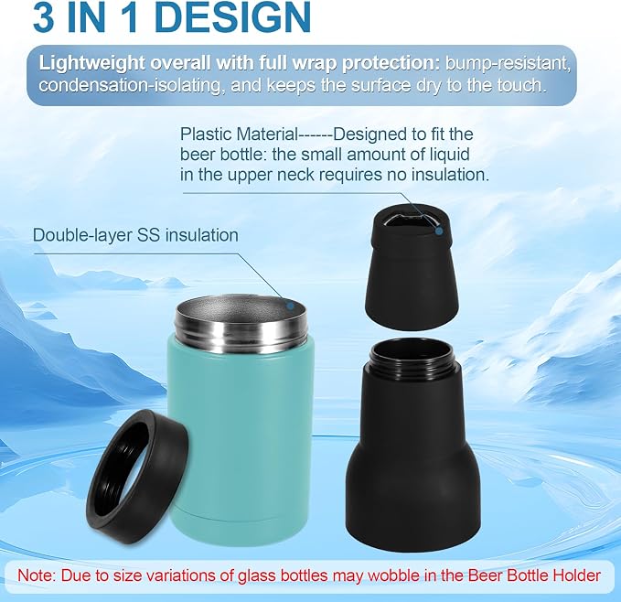 12oz Frosty Can Cooler Double Walled Stainless Steel Bottle Holder | Mint Green Beer Bottle Insulator Slim Can Cooler with Beer Opener Vacuum Insulated Ice Cold Clear Water Home Goods