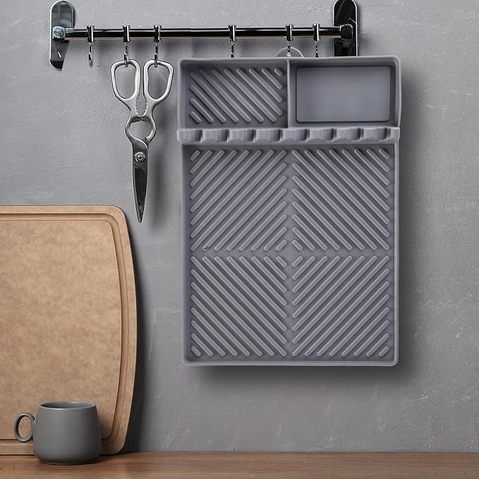 Find law Silicone Tools Mat for Griddle & Kitchen Countertop | Grey Side Shelf Spatula Mat with Drip Pad for Blackstone Weber Traeger Pit Boss Flat Top Grill Smoker, BBQ Gifts for Men