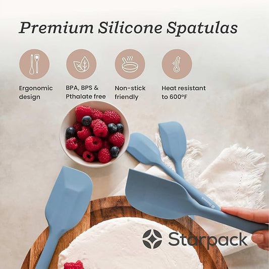 StarPack 'Scrape & Stir' Silicone Spatula Set (4 Pcs) - Heat Resistant Spatula Set 600°F - Food Grade Kitchen Spatulas - Nonstick Silicone Baking & Cooking Spatulas - Rubber Turner Set for Kitchen Use