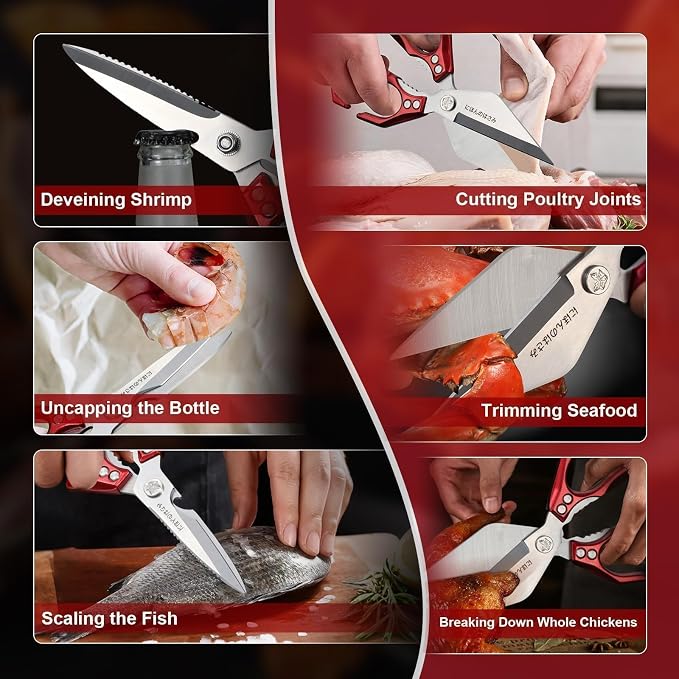 Kitchen Shears Set for Food with Sharp Bone-Cutting Blades | Multi-Use Poultry Scissors, Meat Seafood Use, Dual Riveted Joint, Ergonomic Handle, Easy Clean, Thoughtful Kitchen Gifts