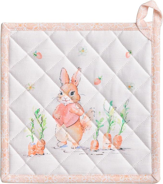 Maison d' Hermine Pot Holders 100% Cotton Potholders (8" x 8", Pack of 1) | Heat Resistant Hot Pads with Loop BBQ Cooking Baking Farmhouse Kitchen Handling Hot Pans Spring Summer - Bunny Party