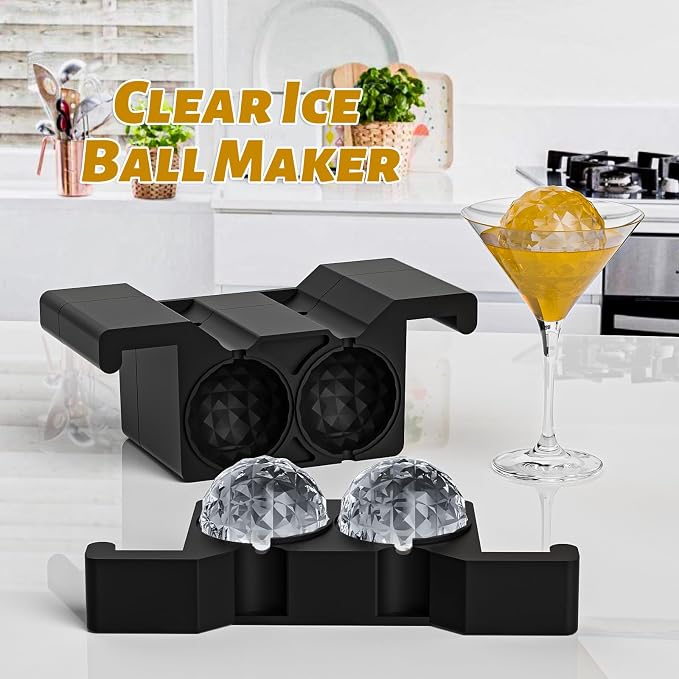 Bangp Clear Ice Ball Maker Mold,4 Crystal-clear 2.4" Ice Balls | Clear Ice Cube Maker for Whiskey,Cocktails and Drinks,Non-BPA,Fun Shapes Silicone Ice Ball Mold,Gifts for Men