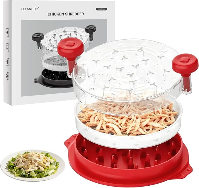 CLEANGOR Chicken Shredder Tool Twist, Visible Chicken Breast Shredder Tool | Meat Shredder with Removable Tray, Ergonomic Handle, Non-Slip Base Food Shredder Tool for Chicken, Pork, Beef, Fish