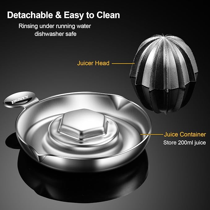 Lemon Squeezer Stainless Steel, Ultra Heavy Duty Manual Hand Juicer | Premium Citrus Reamer Juicer, Lime Orange Fruit Squeezer, 12 Scraping Teeth, 200ML Container, 2 Pour Spouts, Dishwasher Safe