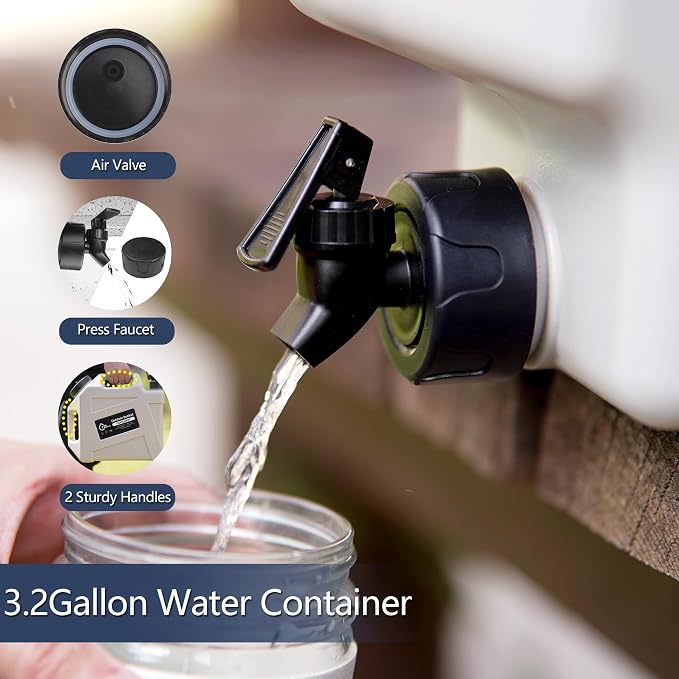 COOZMENT 3.2 Gallon/5 Gallon Water Containers with Spigot, BPA Free Water Jug, Military Green Water Tank, Multifunction Water Storage Containers for Camping Outdoor Hiking,Emergency Storage