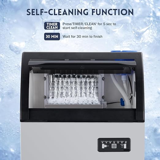Garvee Commercial Ice Maker Machine, 180lbs/24H Single Water Inlet with 36lbs Storage Bin, Stainless Steel Undercounter or Freestanding Ice Maker