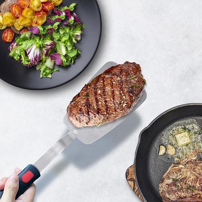 Stainless Steel Flexible Spatula, Thin Metal Turners, 2Pack(S+XL) Slotted | Kitchen Spatula Truner for Cast Iron Skillet,Thin Blade & Heat Resistant Silicone Handle, Great for Egg, Cookie, Meat, Crep