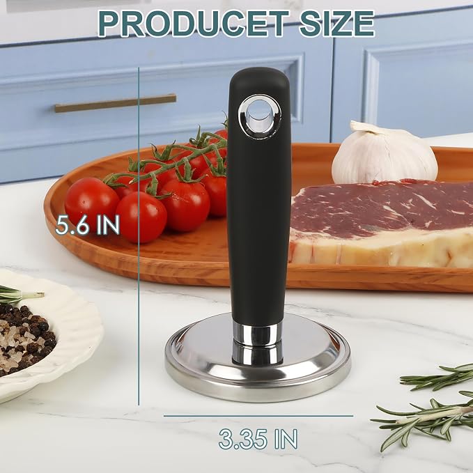 Meat Pounder Tenderizer, Stainless Steel Kitchen Meat Tenderizer Hammer, Round Chicken Flattener Tool with Comfortable-Grip Rubber Handle for Flattening Cutlets and Tenderizing Meat