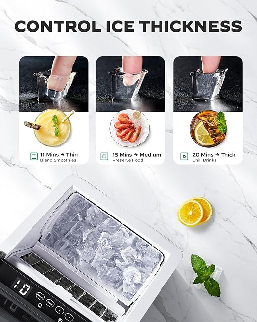 Silonn Ice Maker Countertop 44lbs/Day, Ice Cube Maker with Self-Cleaning, Stainless Steel Ice Machine with 2 Water Fill Options, Compact for Home Office Bar Party