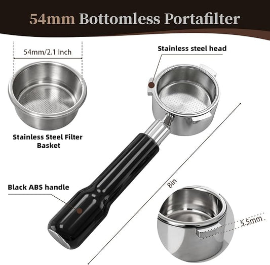 54mm Bottomless Portafilter, 3 Ears Espresso Portafilter with 18-20g Basket fit Breville Bambino Barista BES870XL, BES450BSS, BES876BSS, BES880BSS, 878BSS, 500BSS, 840XL Express Machines (Black)