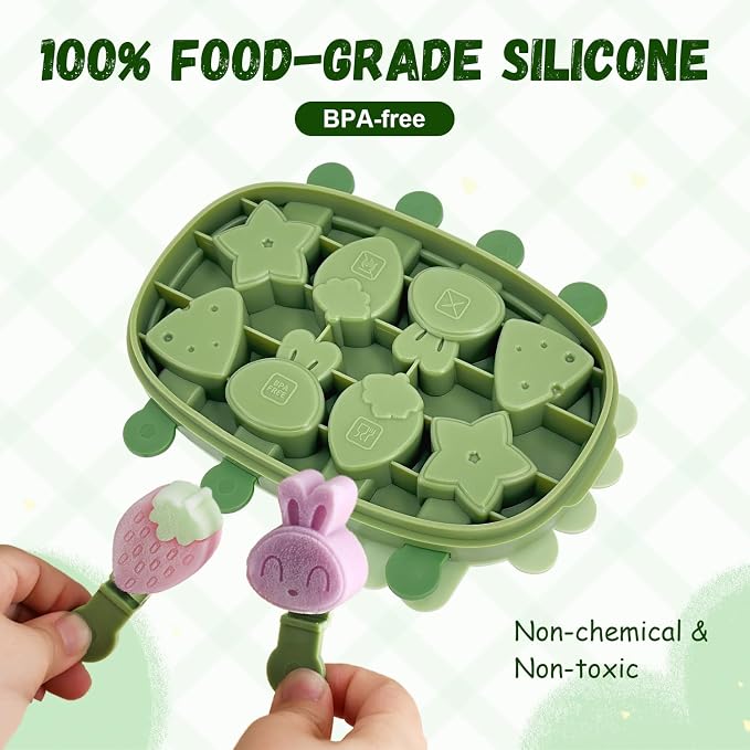 Popsicle Mold, Silicone Dinosaur Animal Mini Popsicle Molds Set with 8 Sticks – Reusable Small Ice Pop Maker for Homemade Frozen Treats, Easy to Clean & Dishwasher Safe