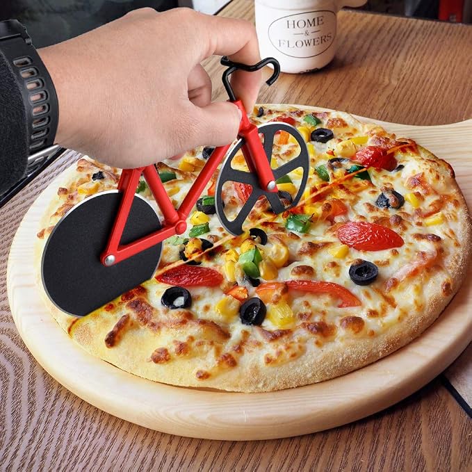 Ninonly Bicycle Pizza Cutter Wheel,Non-stick Bike Pizza Slicer,Stainless Steel Cutting Wheels With a Stand for Pizza Lovers, Housewarming Gifts Cool Kitchen Gadget Cool Men's Gift