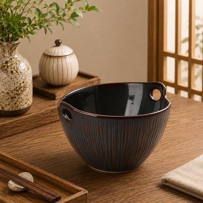 Ramen Bowl with Chopsticks and Spoons Set, 7 Inch Ceramic Noodle Bowl Set of 2, Dishwasher Safe for Pho Udon Soba Noodle Salad Pasta, Special Reactive Glazed Bowls Set, Amethyst Veil