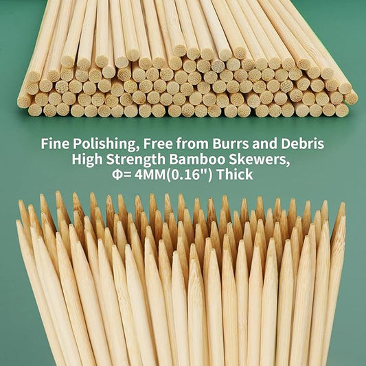 8" Bamboo Wooden Skewers for BBQ, Kebob, Appetizer, Fruit, Sausage, Chocolate Fountain, Natural Wood Barbecue Kabob Skewer Stick, Organic Food Sticks for Grilling, Kitchen (Φ=4mm Thick, 100PCS)