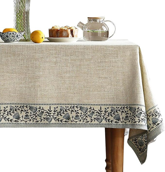 ISAENNE Designer Vintage Linen Elegant Long Tablecloth Rectangle,Chinoiserie Floral Table Cloth,Anti-Wrinkle Decor Table Cover for Dining Thanksgiving Kitchen Christmas,63"*94"-Segerman B