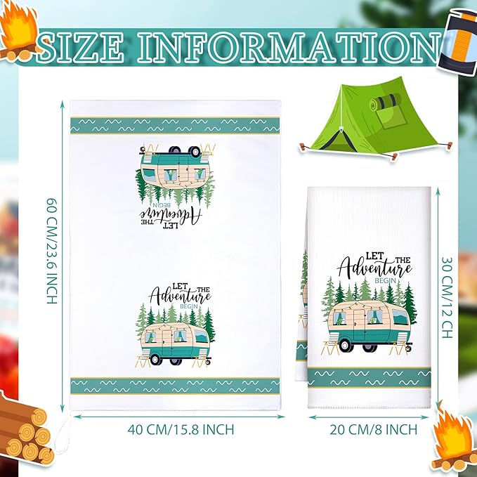 Boyiee Set of 6 Camping Kitchen Towels White Absorbent Dishcloth Gifts | Bonfire Tent Car Tea Towels 24 x 16 Inches with Funny Sayings Novelty Gifts for Rv Campers Camping Accessories