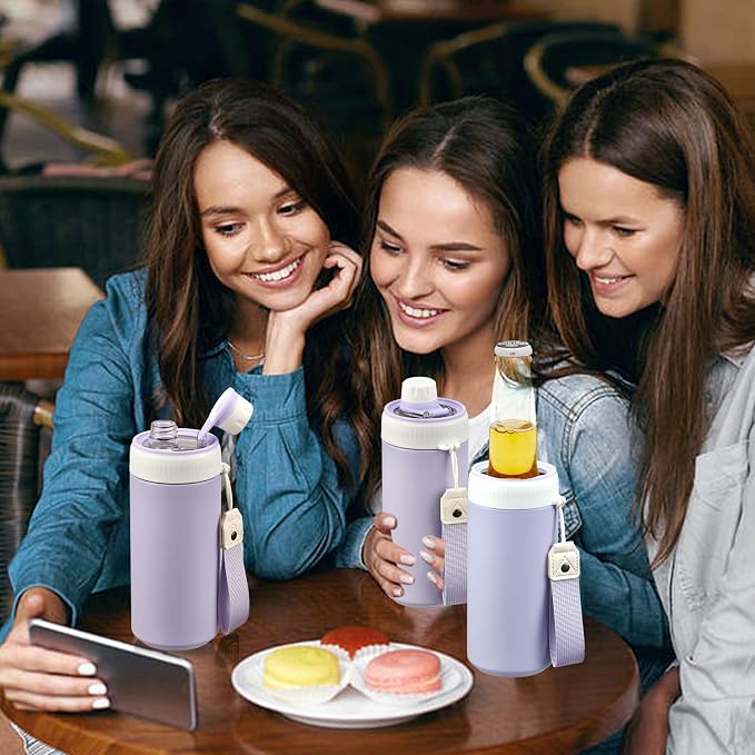 MAISON HUIS 4 In 1 Beer Can Cooler Bottle Holder with Drinking Spout Lid for 12oz Regular, Slim Skinny Cans Bottles,Sealed Insulated Double Wall Vacuum Stainless Steel Can Keeps Your Drinks Cold