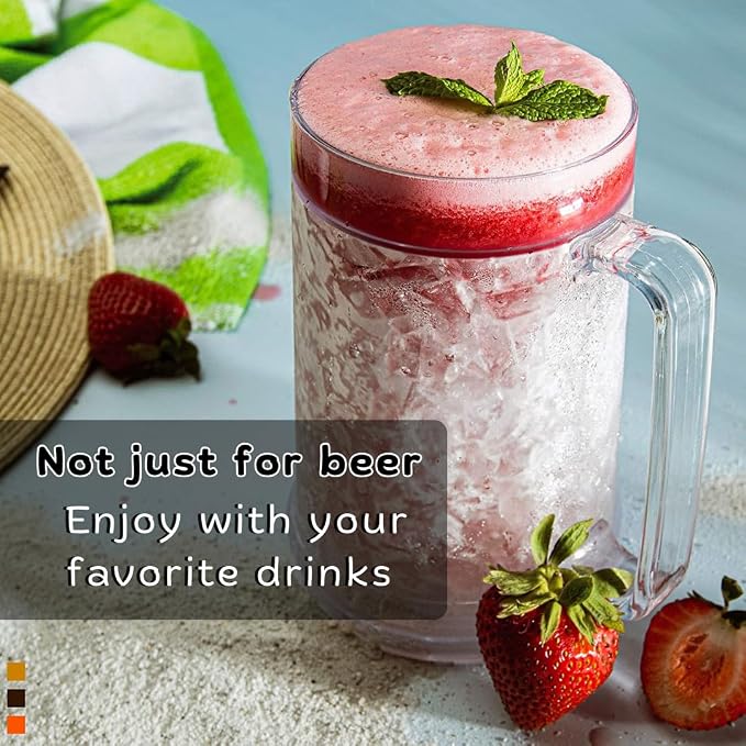 luxail Beer Mugs For Freezer, Double Wall Insulated Plastic Beer Glasses – Freezer Mugs, 16 oz – Perfect Frozen Beer Mugs for Home Bar Accessories, Gifts for Men, 2 Pack