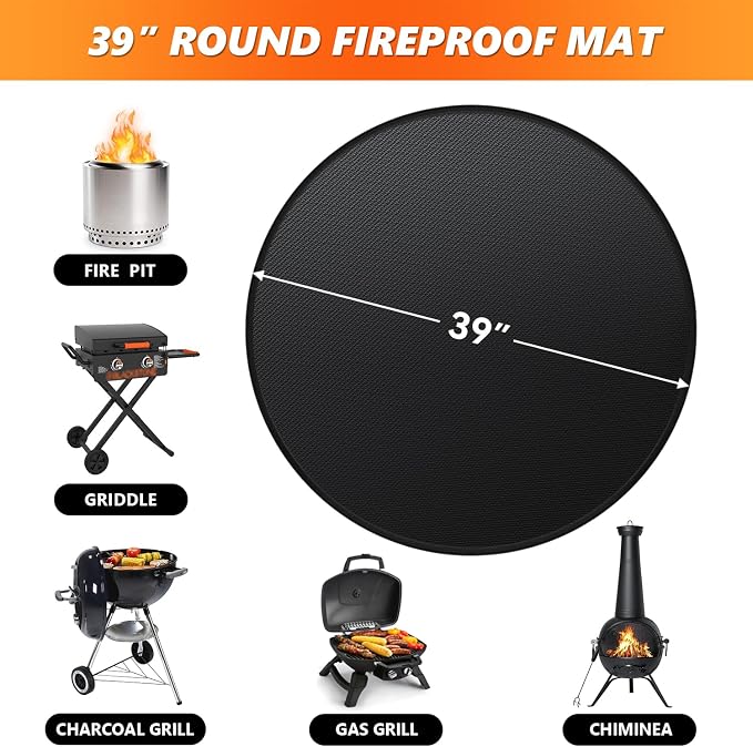 39'' Fire Pit Mat for Solo Stove Bonfire, Double-Sided Fireproof Under Grill Mat Deck Patio Protector Pad, Round BBQ Mat for Solo Stove Accessories, Easy to Clean, Reusable