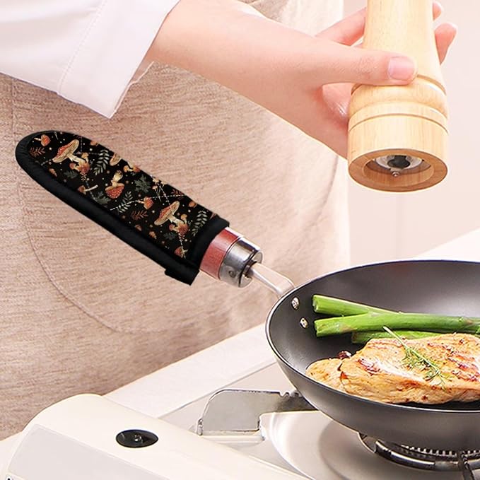 Coldinair Vintage Mushroom Leaves Hot Handle Holder Pan Pot Cast Iron Skillet Handle Holder Potholder Cookware Handle Cast Iron Skillets Handles Grip Covers, Heat Resistant Sleeve