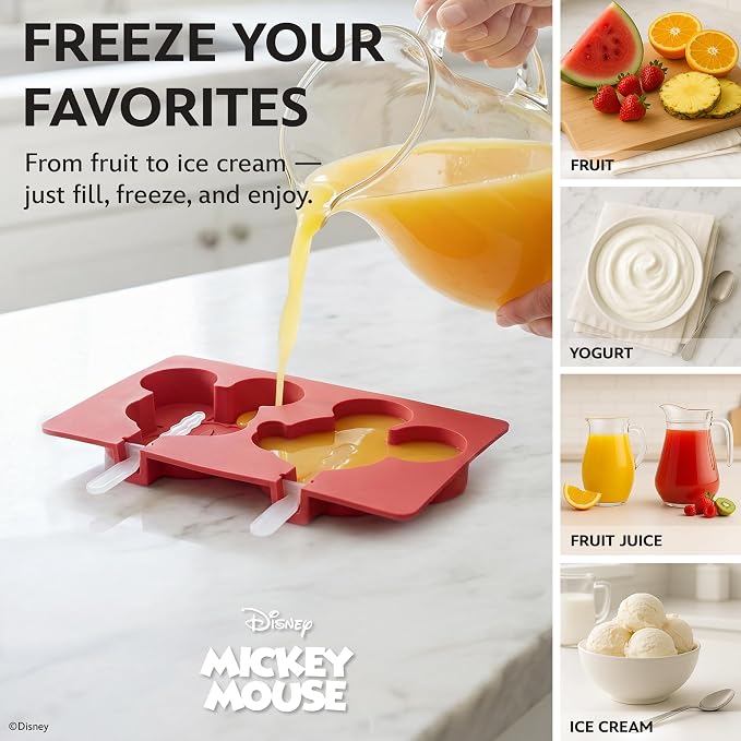 Disney Silicone Popsicle Molds with Lid – Compact BPA-Free Popsicle Maker Featuring Mickey, Flexible Ice Pop & Ice Cream Molds with Sticks, Dishwasher Safe, 2 Mold Set for Homemade Frozen Treats