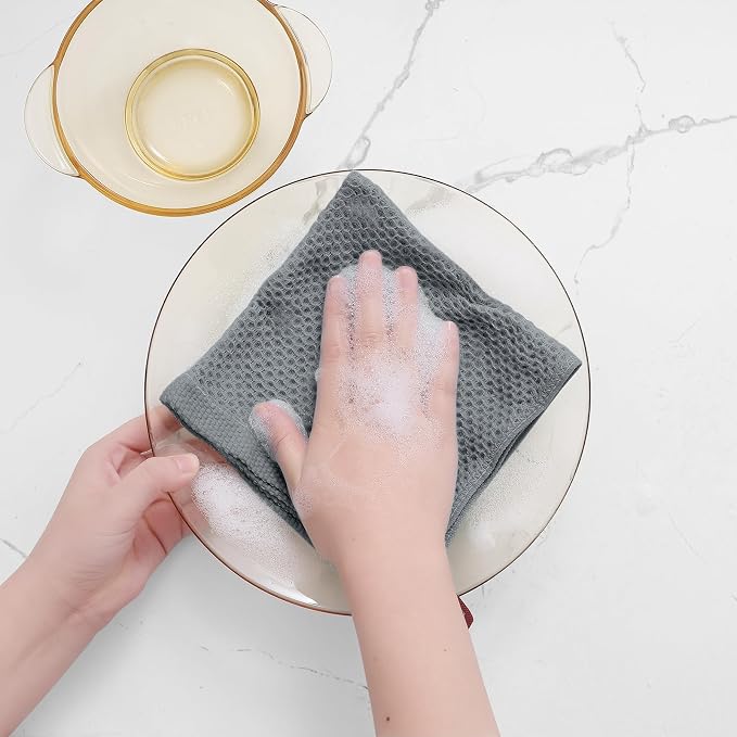 Homaxy 100% Cotton Waffle Weave Kitchen Dish Cloths, 4-Pack, Grey | 12 x 12 Inches, Ultra Soft Absorbent Dish Towels, Quick Drying Dish Rags with Hanging Loop