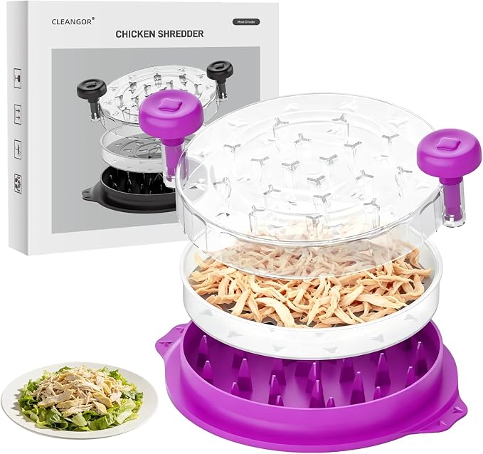 Cleangor Chicken Shredder Tool Twist, Visible Chicken Breast Shredder Tool | Meat Shredder with Removable Tray, Ergonomic Handle, Non-Slip Base Food Shredder Tool for Chicken, Pork, Beef, Fish