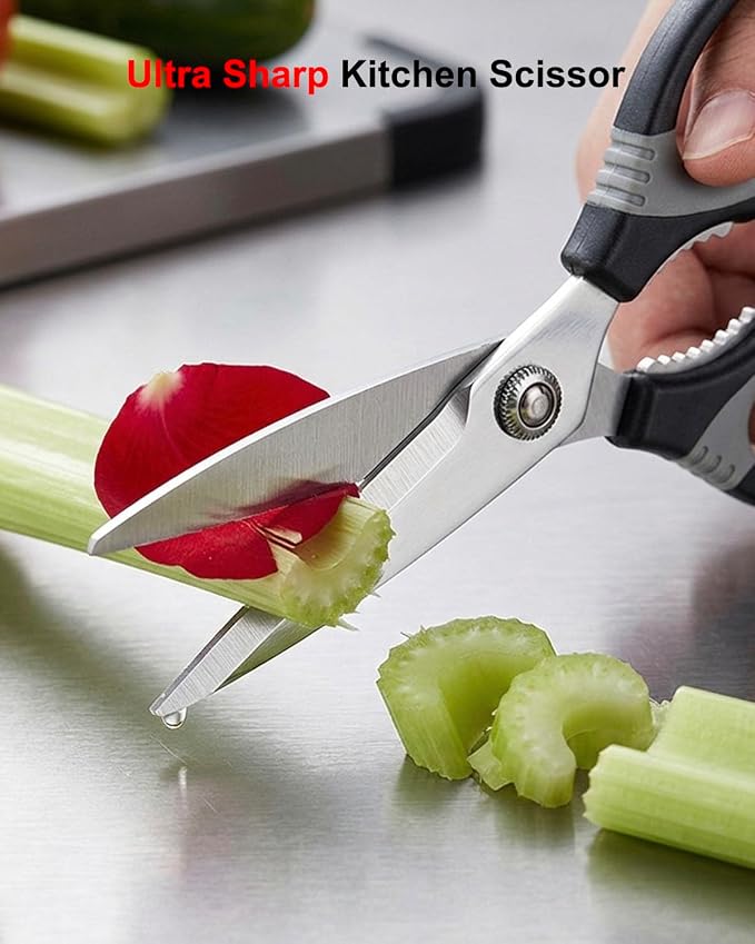 All-Purpose Kitchen Scissors, Heavy Duty Kitchen Shears with Serrated Blade, Detachable Stainless Steel Cooking Scissors for BBQ, Camping, Meat, Seafood, Herbs & Food Prep, Dishwasher Safe