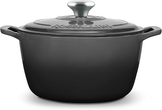 Signature Enameled Cast Iron Dutch Oven, Non-Stick Serving Pot with Tight Fitting Lid for Perfect Roasting, Baking, Sauteing, and Bread Making | 5.5Q (5.2L) - Oyster Grey