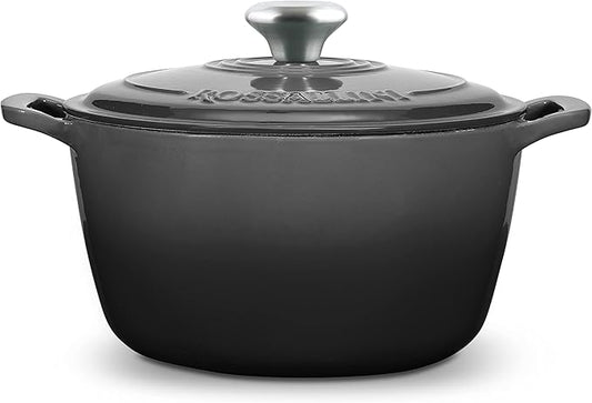 Signature Enameled Cast Iron Dutch Oven, Non-Stick Serving Pot with Tight Fitting Lid for Perfect Roasting, Baking, Sauteing, and Bread Making | 5.5Q (5.2L) - Oyster Grey