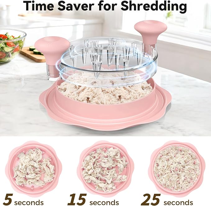 Ukeetap 10" Pro Chicken Shredder Tool Twist Large for Kitchen, Pink | BPA-Free Food-Safe Meat Grinder, Visible Chicken Breast Meat Shredder with Strong Anti-Slip Bottom & Ergonomic Handle