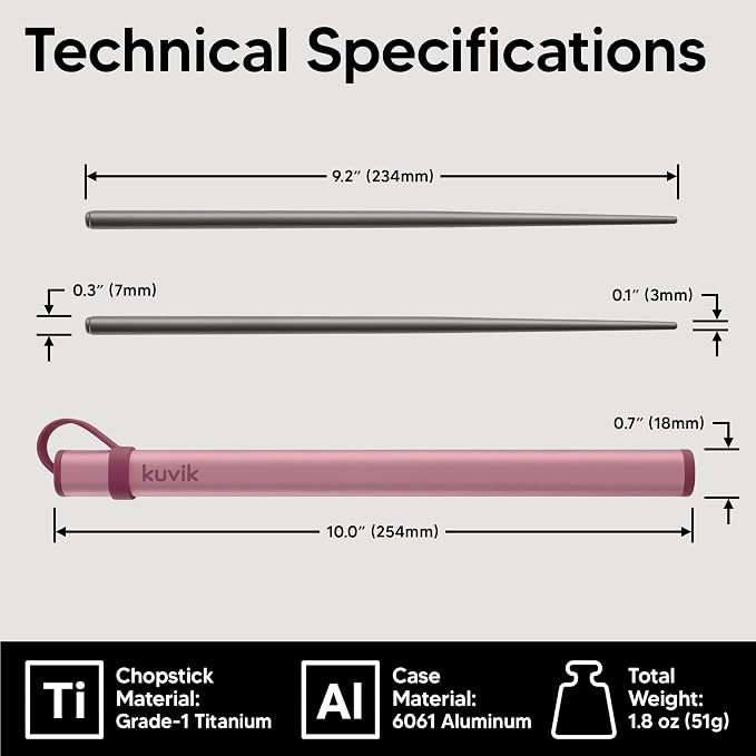 Kuvik Titanium Chopsticks with Flamingo Pink Carrying Case
