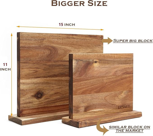 Resafy Large Magnetic Knife Holder,Acacia Wooden Magnetic Knife Block 16 X 12 Inches,Rack Magnetic Universal Stands with Strong Enhanced Magnets Strip Kitchen Storage Cutlery Organizer Without Knifves